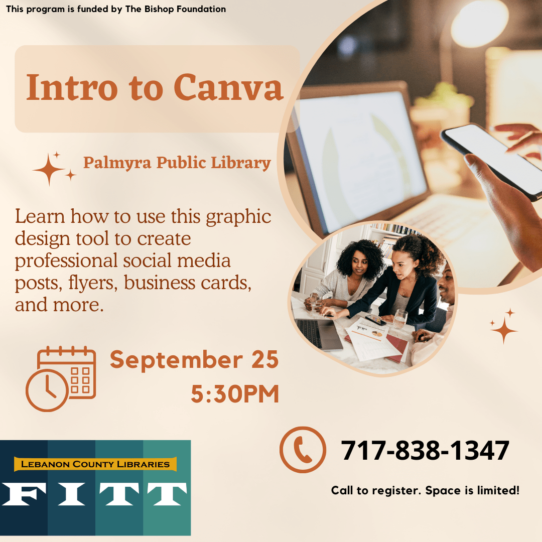 Intro to Canva at Palmyra Library in September