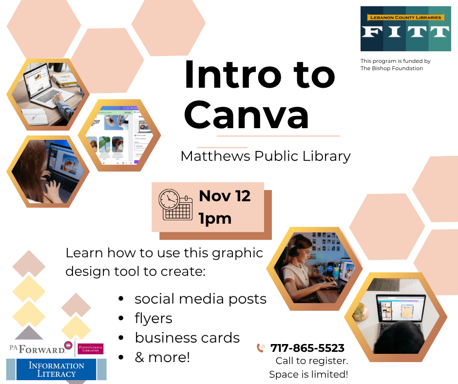Intro to Canva November 12 at the Matthews Library